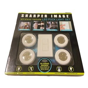 Sharper Image Wireless Remote LED PUCK LIGHT SET New